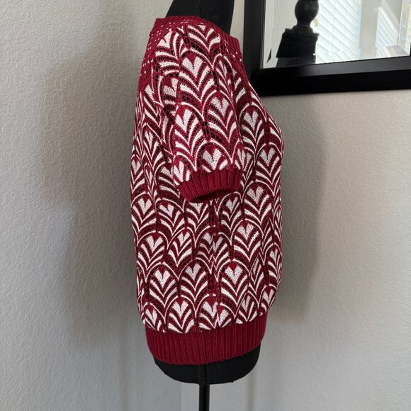 DANIEL RAINN Anthropologie Burgundy Lace Short Sleeve Sweater Small - Picture 7 of 12